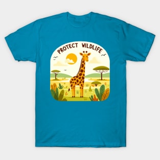 Giraffe in the Savannah - Protect Wildlife T-Shirt